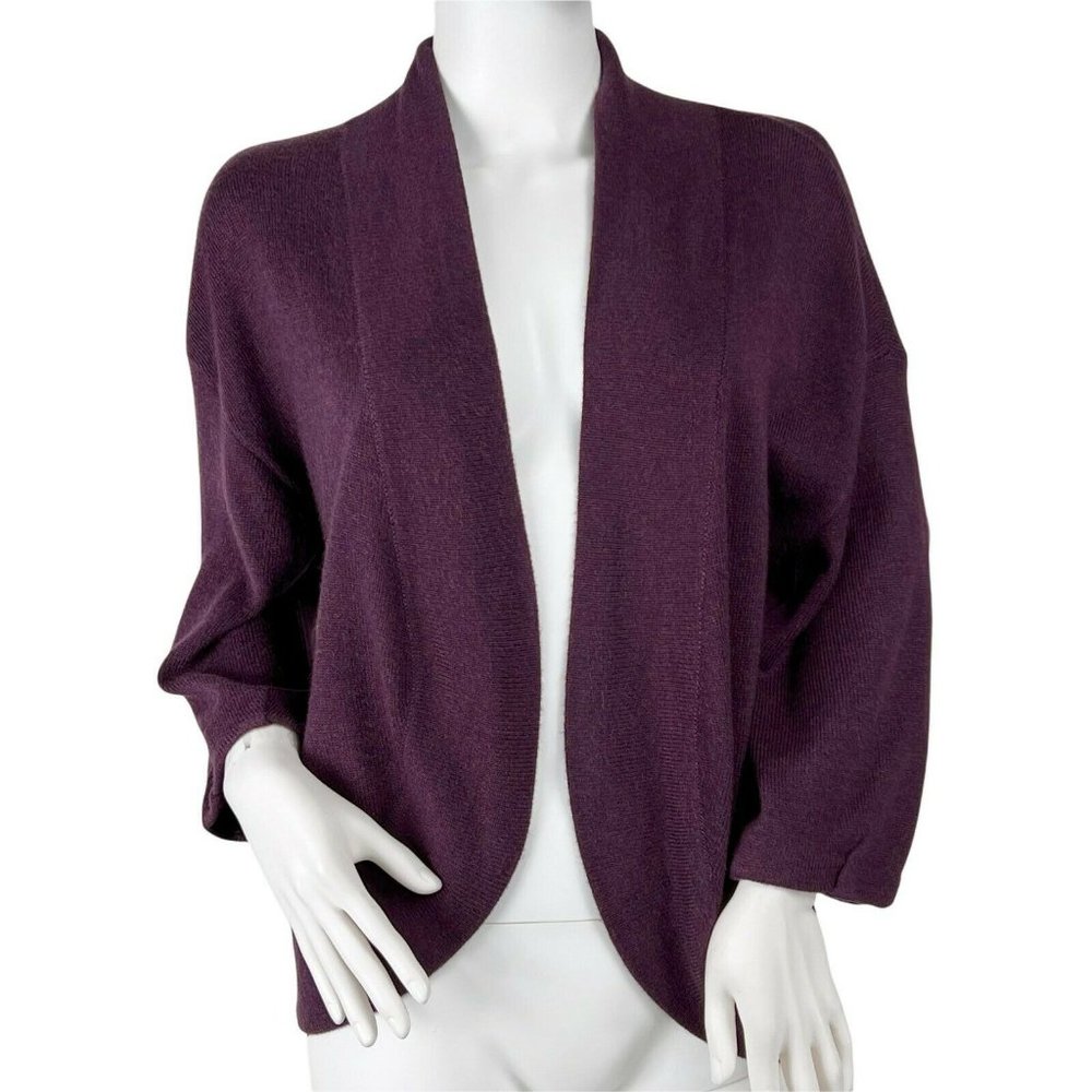 LOFT Angora Blend Purple Soft Cozy 3/4 Sleeve Open Sweater Knit Cardigan Small